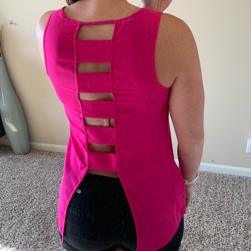 Express pink chiffon cutout tank